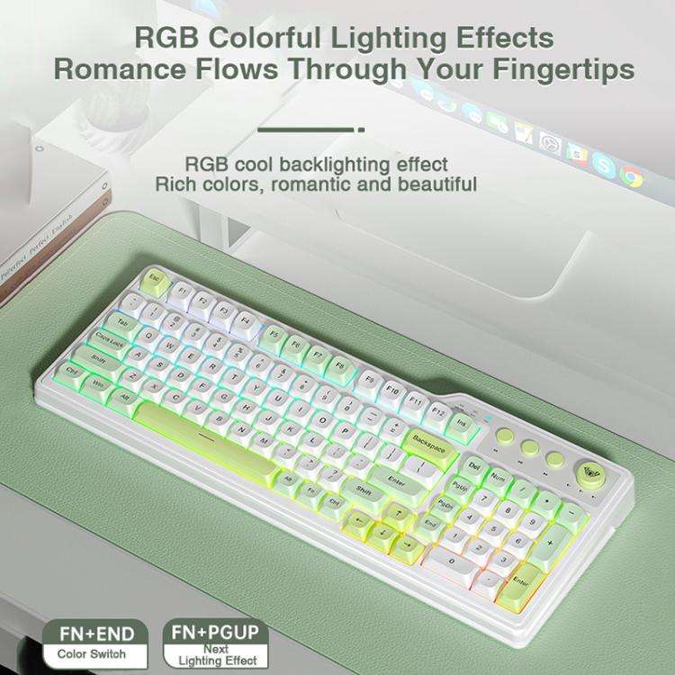 AULA F3099 99 Keys RGB Lighting Tri-Mode Gaming Keyboard(White Pink)