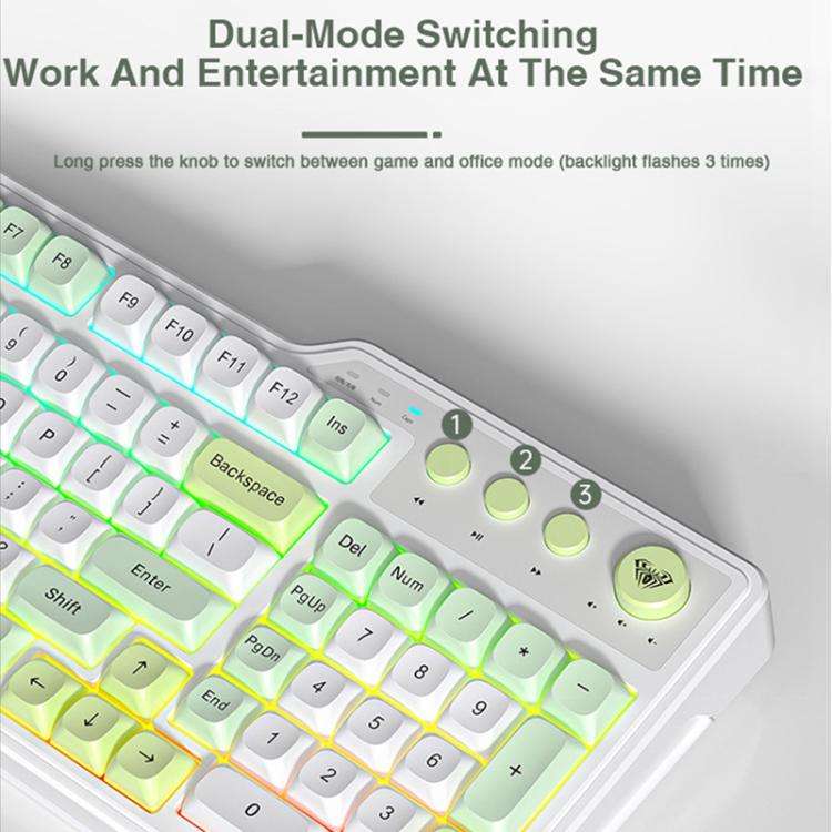AULA F3099 99 Keys RGB Lighting Tri-Mode Gaming Keyboard(White Pink)