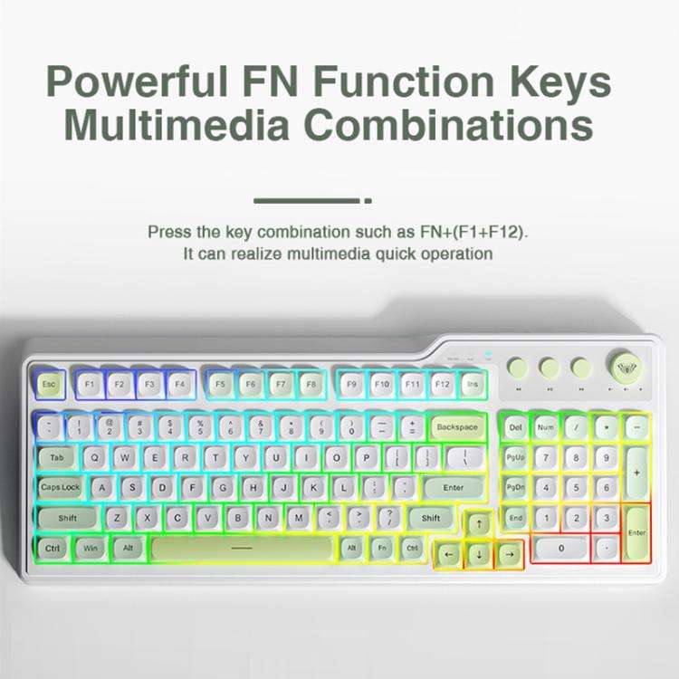 AULA F3099 99 Keys RGB Lighting Tri-Mode Gaming Keyboard(White Green)