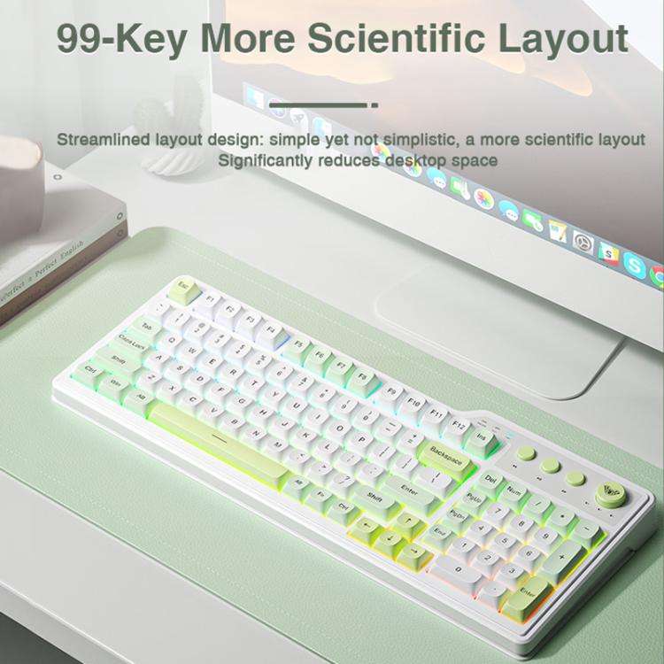 AULA F3099 99 Keys RGB Lighting Tri-Mode Gaming Keyboard(White Pink)
