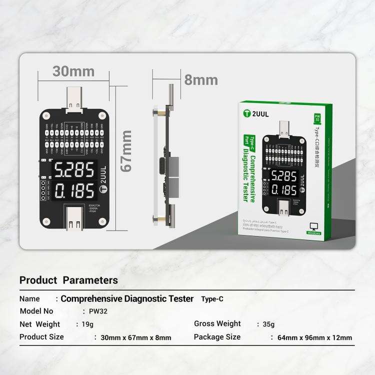 2UUL PW32 Type-C Port Comprehensive Diagnostic Tester with Real-Time Charging Detection