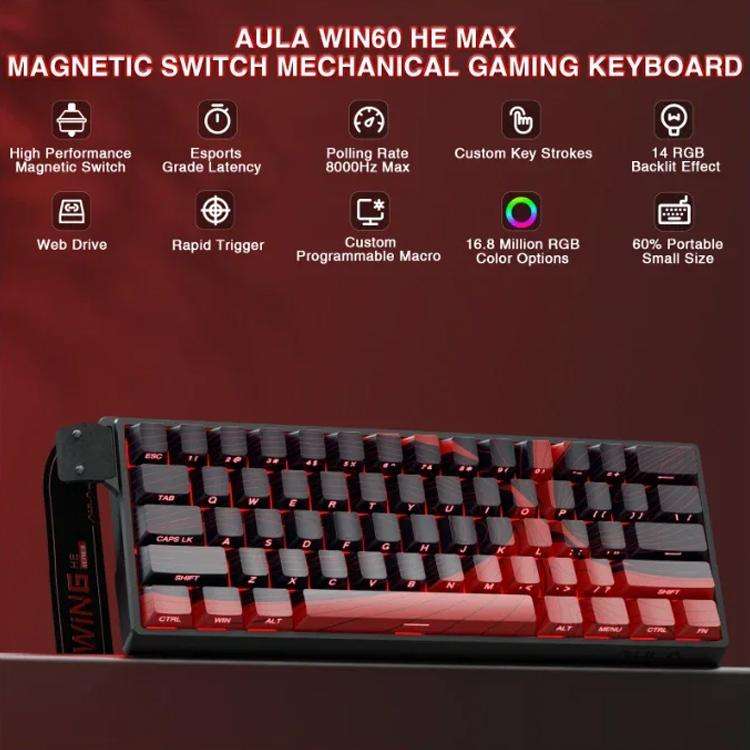 AULA WIN60HE MAX Edition 60 Keys RGB Wired Keyboard(Red Wing Chun Magnetic Axis)