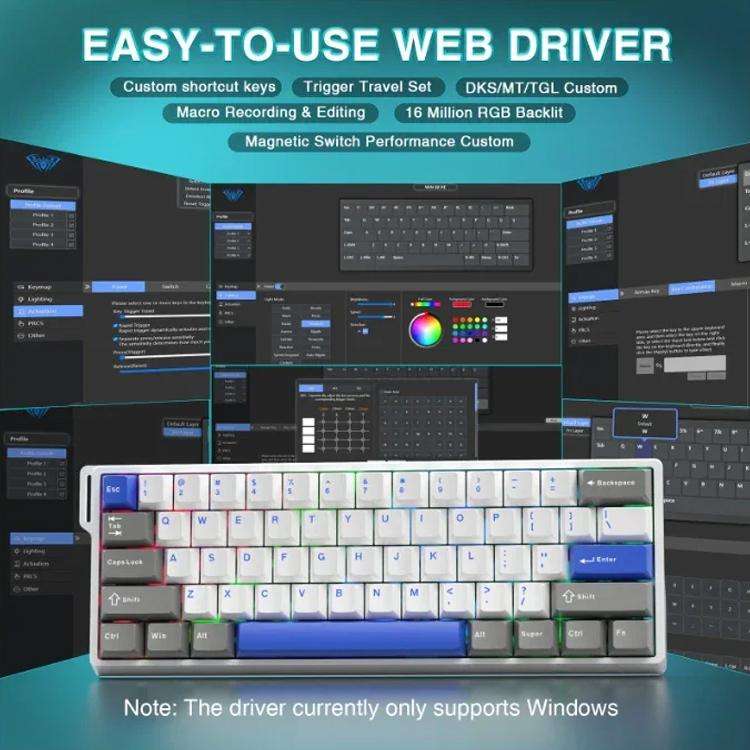 AULA WIN60HE MAX Edition 60 Keys RGB Wired Keyboard(Gray Blue White Wing Chun Magnetic Axis)