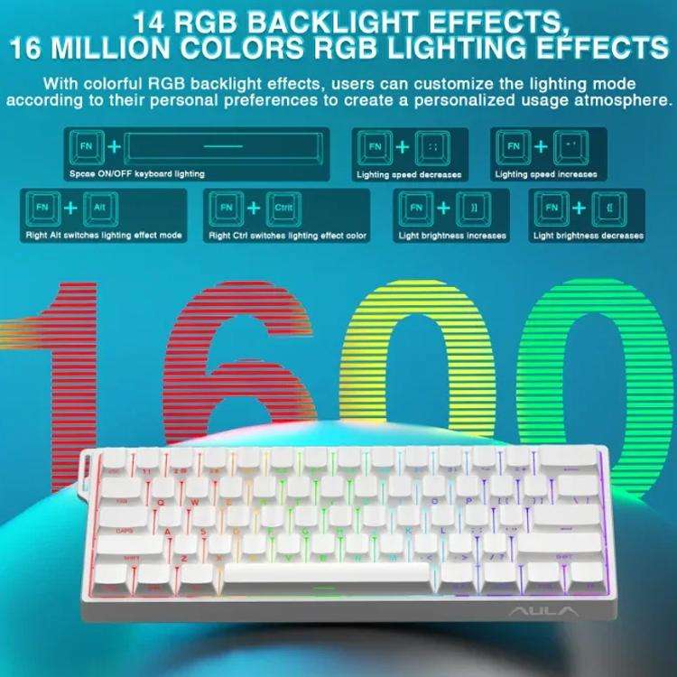 AULA WIN60HE Standard Edition 60 Keys RGB Wired Keyboard(Side Printed White Gray Wood Magnetic Axis)
