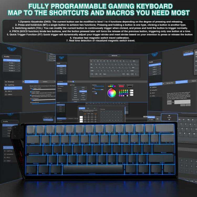 AULA WIN60HE Standard Edition 60 Keys RGB Wired Keyboard(Side Printed Black Gray Wood Magnetic Axis)