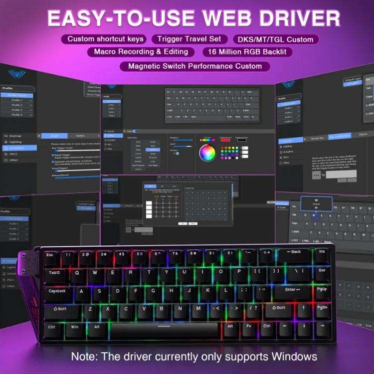 AULA WIN68HE Standard Version 68 Keys RGB Wired Keyboard(Black Grey Wood Magnetic Axis)