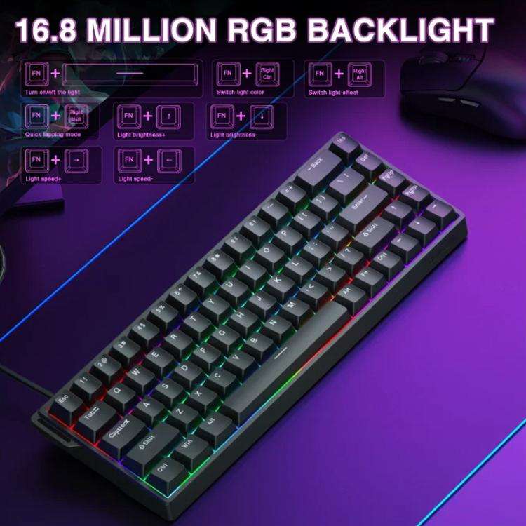 AULA WIN68HE Standard Version 68 Keys RGB Wired Keyboard(Black Grey Wood Magnetic Axis)