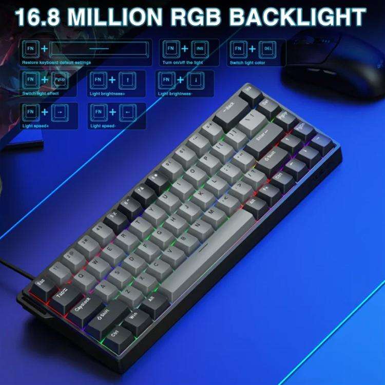 AULA WIN68HE Pro Version 68 Keys RGB Wired Keyboard(Dark Grey+Light Grey Shaped Magnetic Axis)