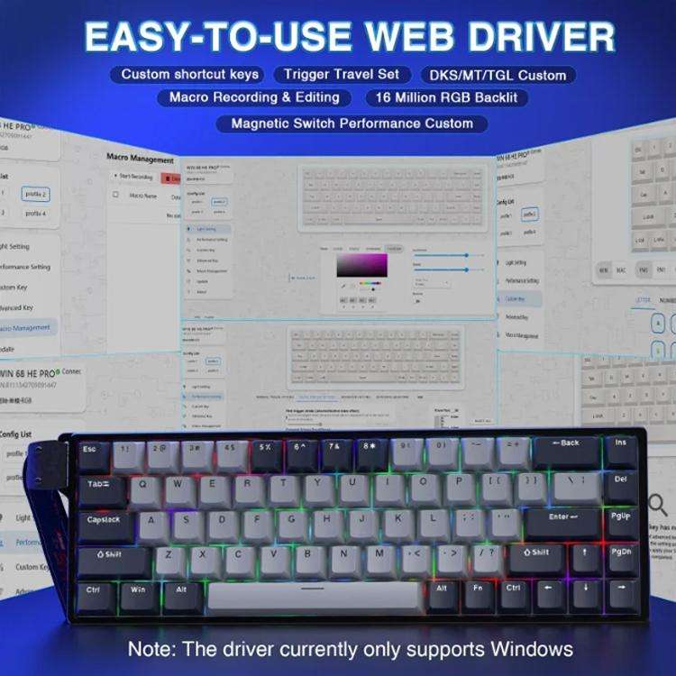 AULA WIN68HE Pro Version 68 Keys RGB Wired Keyboard(Dark Grey+Light Grey Shaped Magnetic Axis)