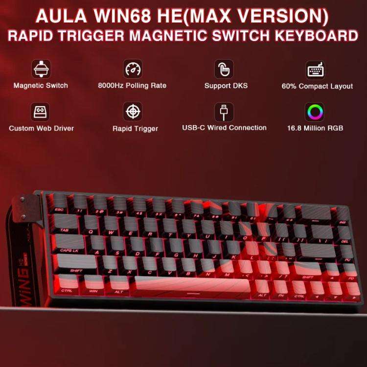 AULA WIN68HE MAX Version 68 Keys RGB Wired Keyboard(Red Wing Chun Magnetic Axis)