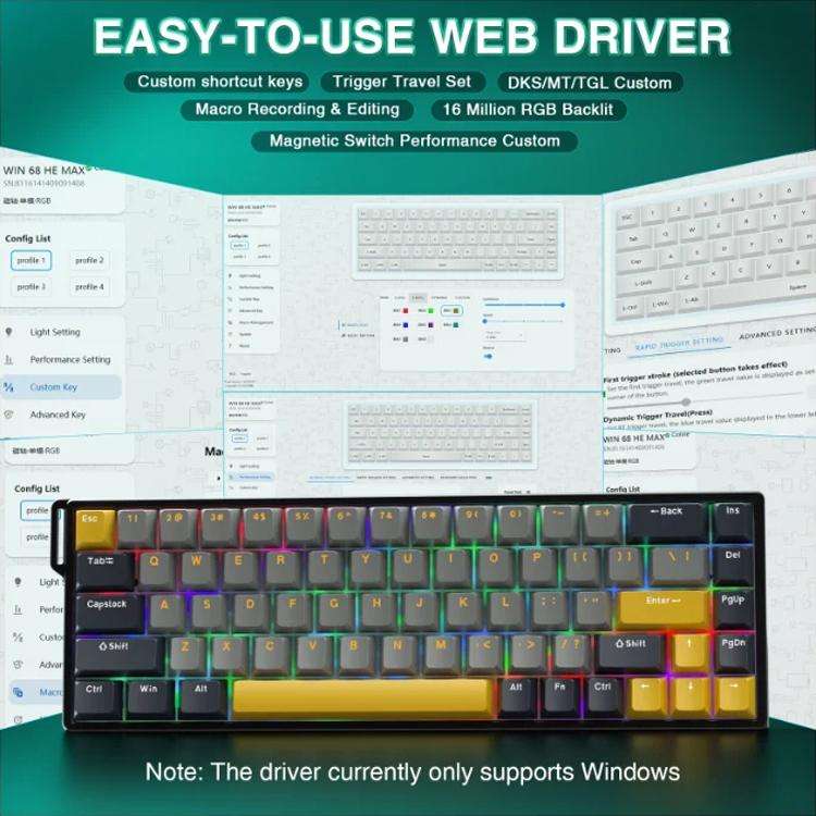 AULA WIN68HE MAX Version 68 Keys RGB Wired Keyboard(Dark+Light+Yellow Wing Chun Magnetic Axis)
