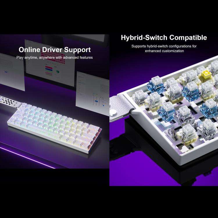 AULA MINI60 HE Pro 61 Keys RGB Wireless Game Mechanical Keyboard(Side Printed Pink)