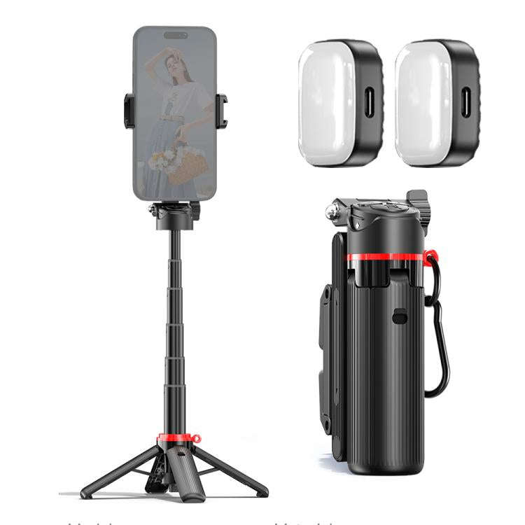 F07 410mm Mini Portable Wireless Remote Control Quadrapod Selfie Stick with 2pcs D9 Fill Lights(B...