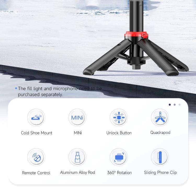 F07 410mm Mini Portable Wireless Remote Control Quadrapod Selfie Stick No Fill Light(Black)