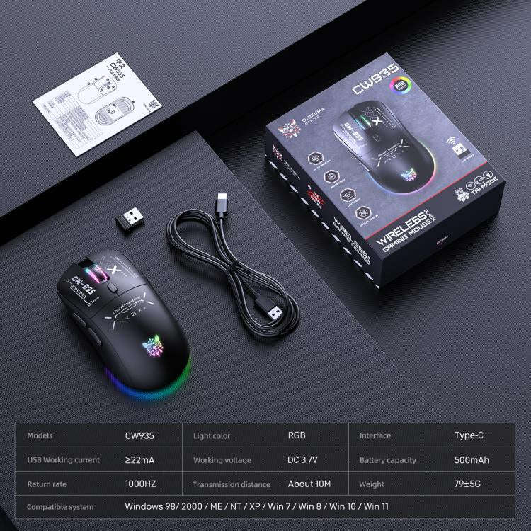 ONIKUMA CW935 12800DPI 2.4GHz + BT + Wired Tri-mode RGB Wireless Mouse(Black)