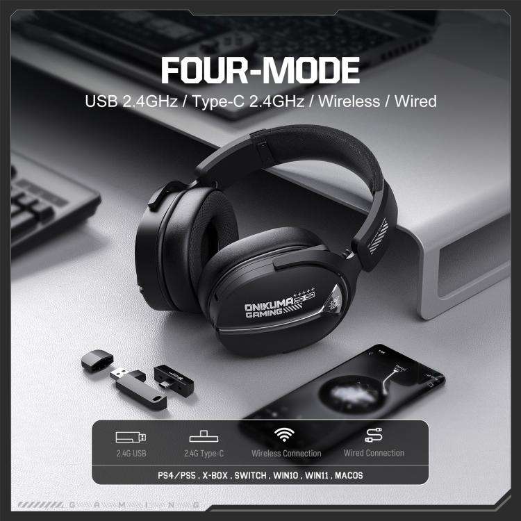ONIKUMA GT887 Four-mode Bluetooth 2.4G Wired / Wireless Gaming Headset(Black)
