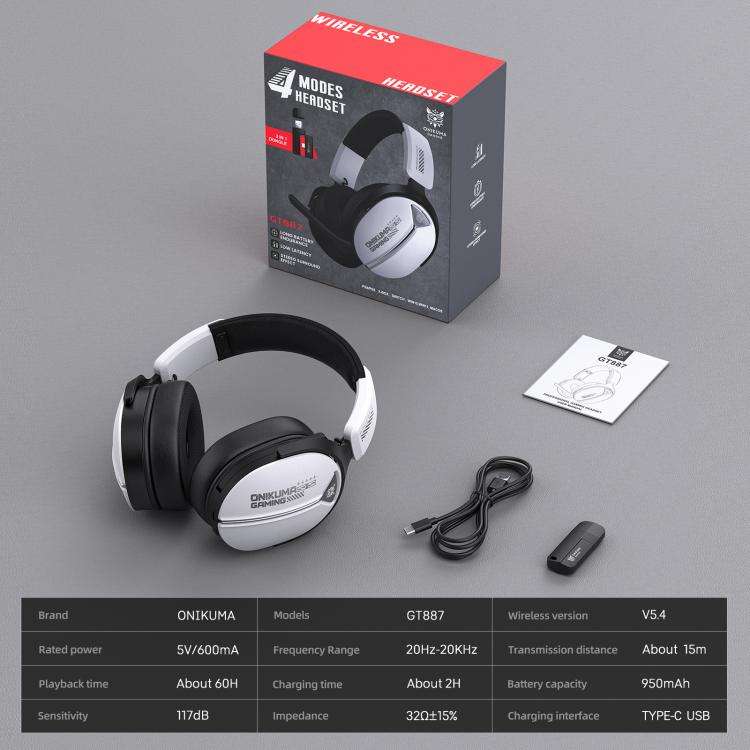 ONIKUMA GT887 Four-mode Bluetooth 2.4G Wired / Wireless Gaming Headset(White)