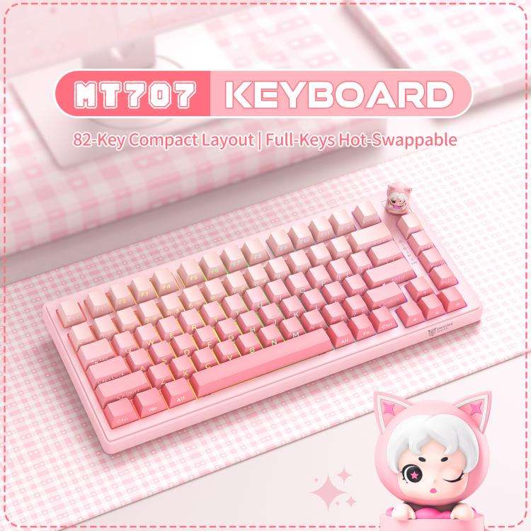 ONIKUMA MT707 82 Keys RGB Tri-mode Mechanical Gaming Keyboard(Pink)