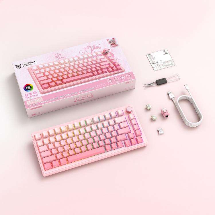 ONIKUMA MT707 82 Keys RGB Tri-mode Mechanical Gaming Keyboard(Pink)