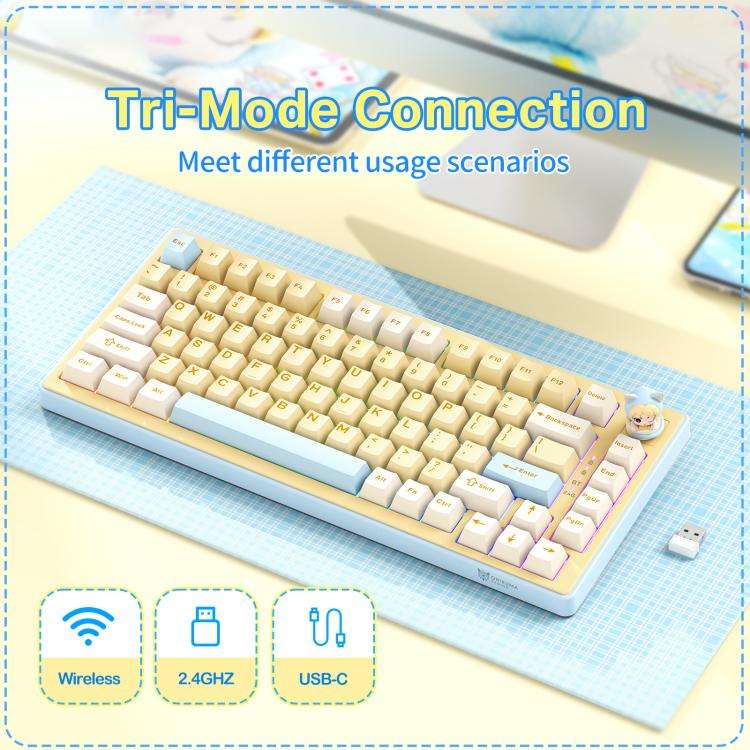ONIKUMA MT707 82 Keys RGB Tri-mode Mechanical Gaming Keyboard(Yellow)
