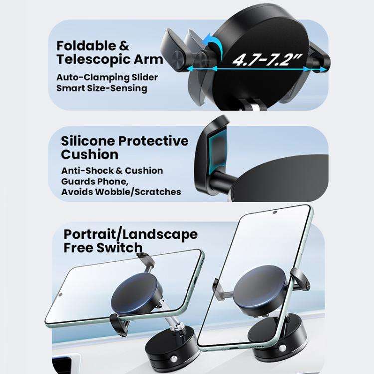 A9 Pro Foldable Clamp-type Nano Vacuum Magnetic 360-degree Rotation Car Phone Holder(Black)