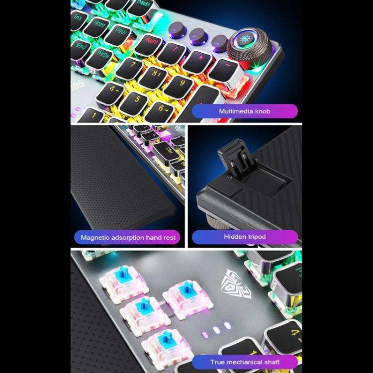 AULA F2088 104 Keys Wired Steampunk Retro Gaming Mechanical Keyboard(White Blue Switch)