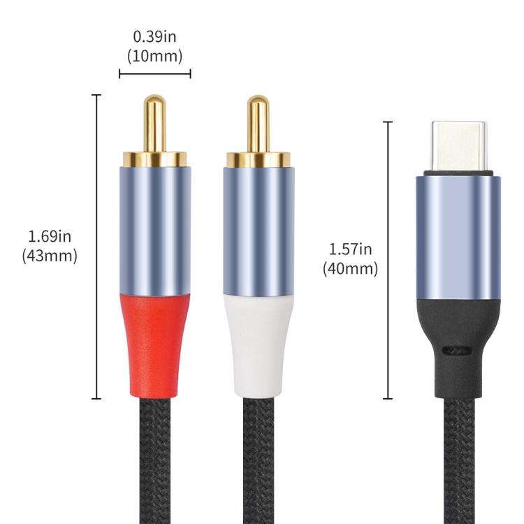 24-bit Type-C to Dual RCA Male Audio Decoding Cable, Length:3m(Black)