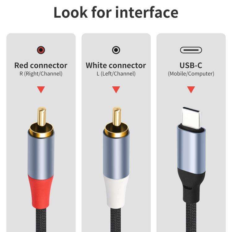 24-bit Type-C to Dual RCA Male Audio Decoding Cable, Length:3m(Black)