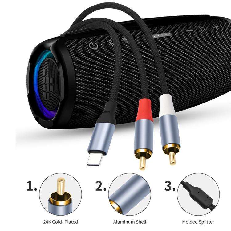24-bit Type-C to Dual RCA Male Audio Decoding Cable, Length:3m(Black)