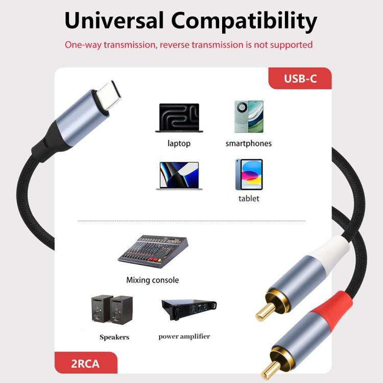 24-bit Type-C to Dual RCA Male Audio Decoding Cable, Length:2m(Black)