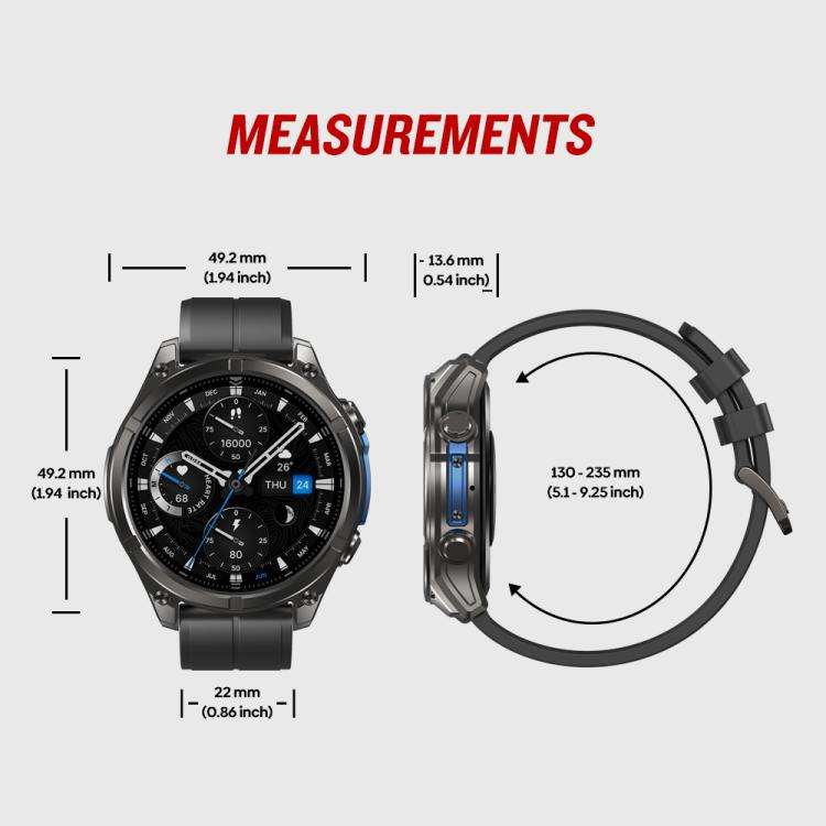 T-Rex 1.43 inch AMOLED Display Rugged Smart Watch with Built-in Flashlight(Black)