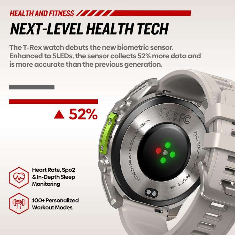 T-Rex 1.43 inch AMOLED Display Rugged Smart Watch with Built-in Flashlight(Black)