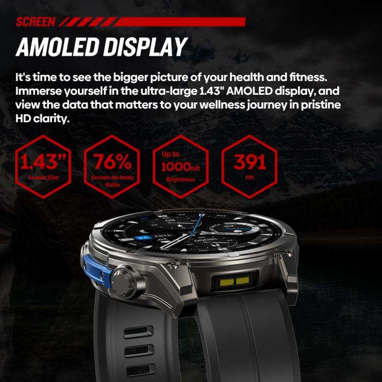 T-Rex 1.43 inch AMOLED Display Rugged Smart Watch with Built-in Flashlight(Black)