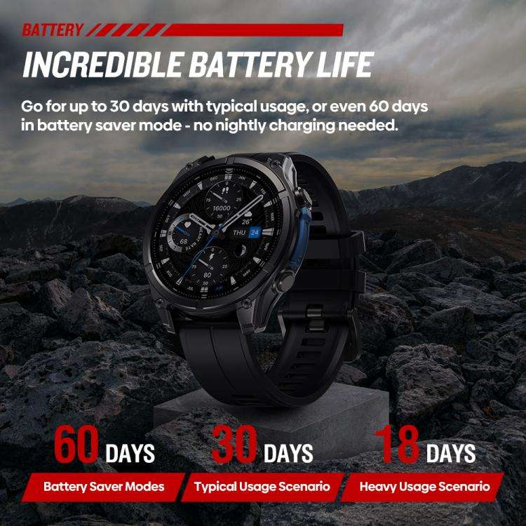 T-Rex 1.43 inch AMOLED Display Rugged Smart Watch with Built-in Flashlight(Black)