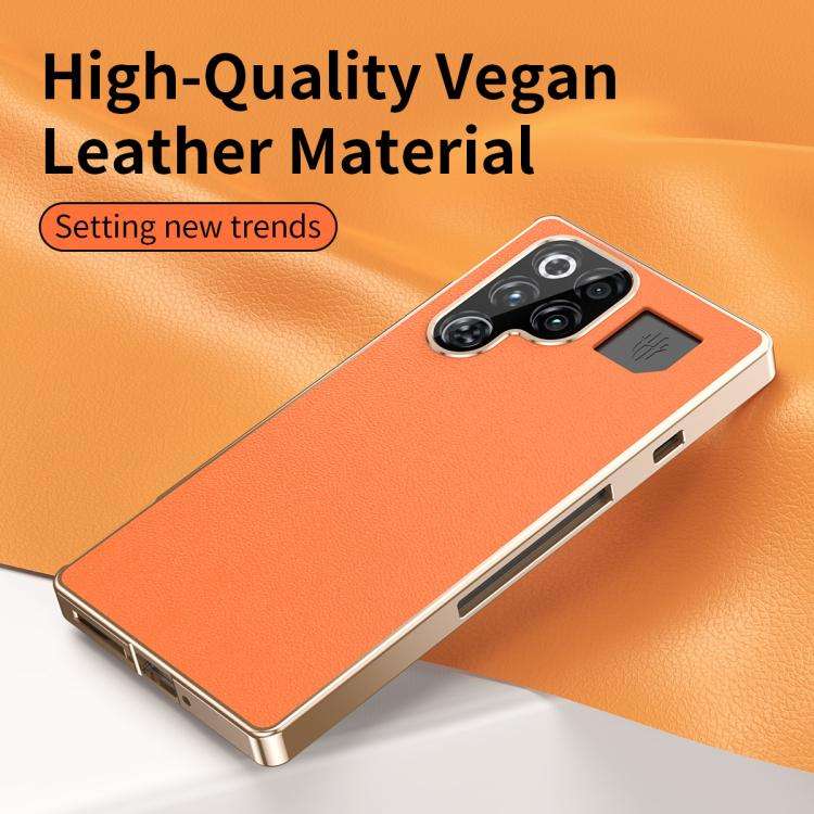 For ZTE nubia RedMagic 11 Pro+ / 11 Pro Magic Cube HD Glass Veagn Leather Magnetic Frame Metal Ph...