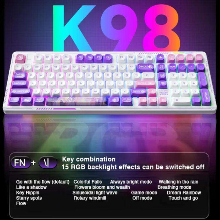 LINGBAO K98 101 Keys Triple-mode Wireless Game Keyboard, Type:Blue-Red Rabbit Axis Pro