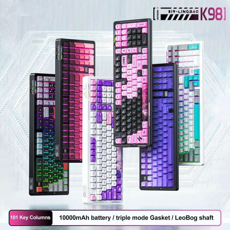 LINGBAO K98 101 Keys Triple-mode Wireless Game Keyboard, Type:Black Red-Red Rabbit Axis