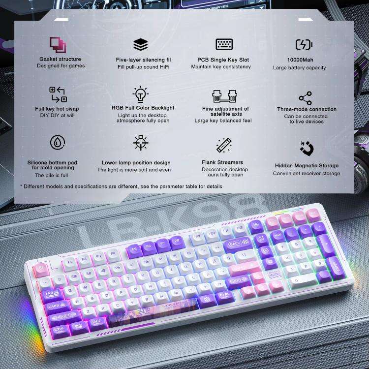 LINGBAO K98 101 Keys Triple-mode Wireless Game Keyboard, Type:Black Red-Red Rabbit Axis
