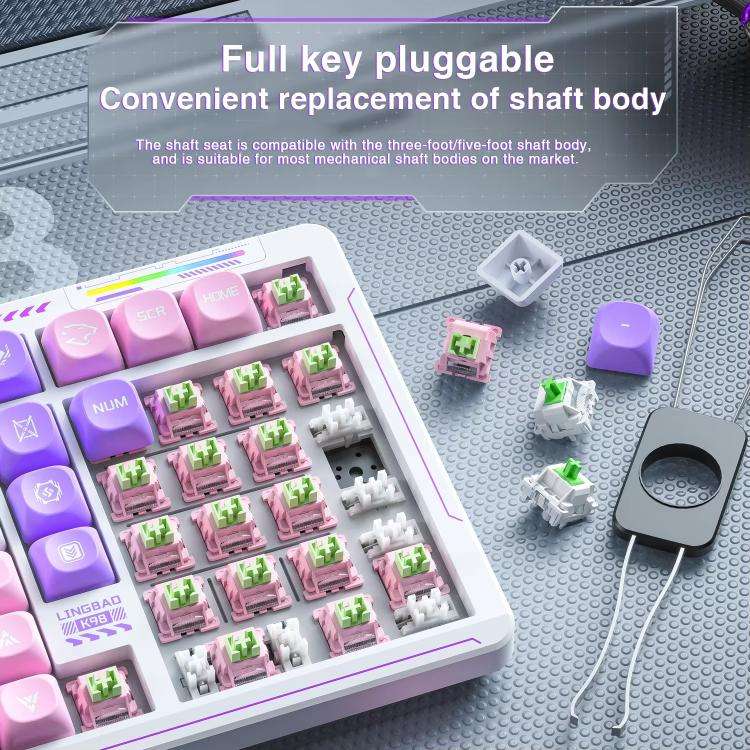 LINGBAO K98 101 Keys Triple-mode Wireless Game Keyboard, Type:Blue-Red Rabbit Axis Pro