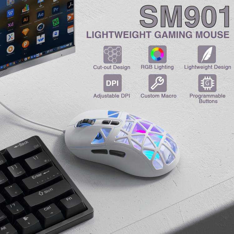 SOLAKAKA SM901 Hollow RGB Light Wired Gaming Mouse(White)