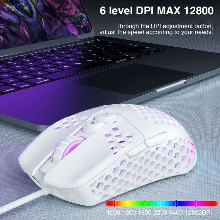SOLAKAKA SM900 Honeycomb Hollow RGB Light Wired Gaming Mouse(White)