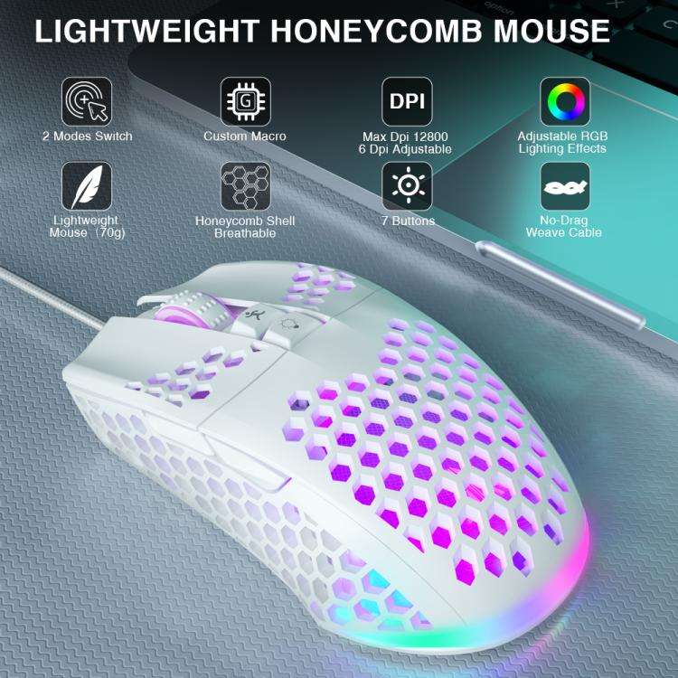 SOLAKAKA SM900 Honeycomb Hollow RGB Light Wired Gaming Mouse(White)