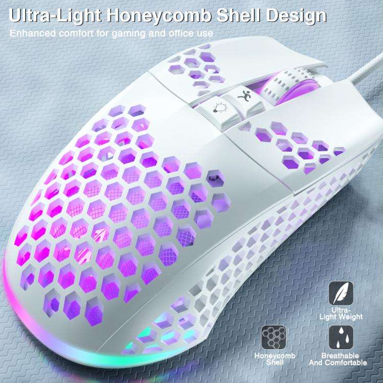 SOLAKAKA SM900 Honeycomb Hollow RGB Light Wired Gaming Mouse(White)
