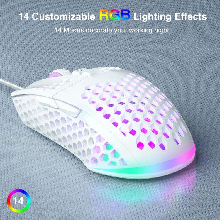 SOLAKAKA SM900 Honeycomb Hollow RGB Light Wired Gaming Mouse(White)