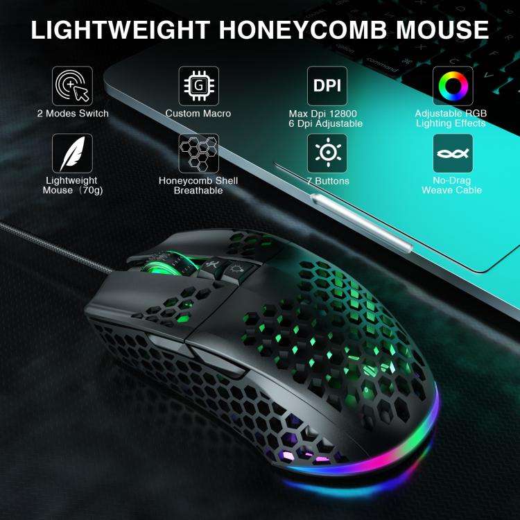 SOLAKAKA SM900 Honeycomb Hollow RGB Light Wired Gaming Mouse(Black)