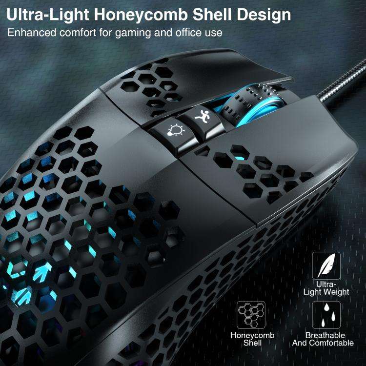 SOLAKAKA SM900 Honeycomb Hollow RGB Light Wired Gaming Mouse(Black)