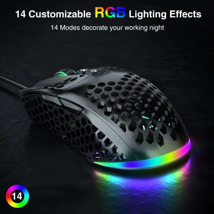SOLAKAKA SM900 Honeycomb Hollow RGB Light Wired Gaming Mouse(Black)