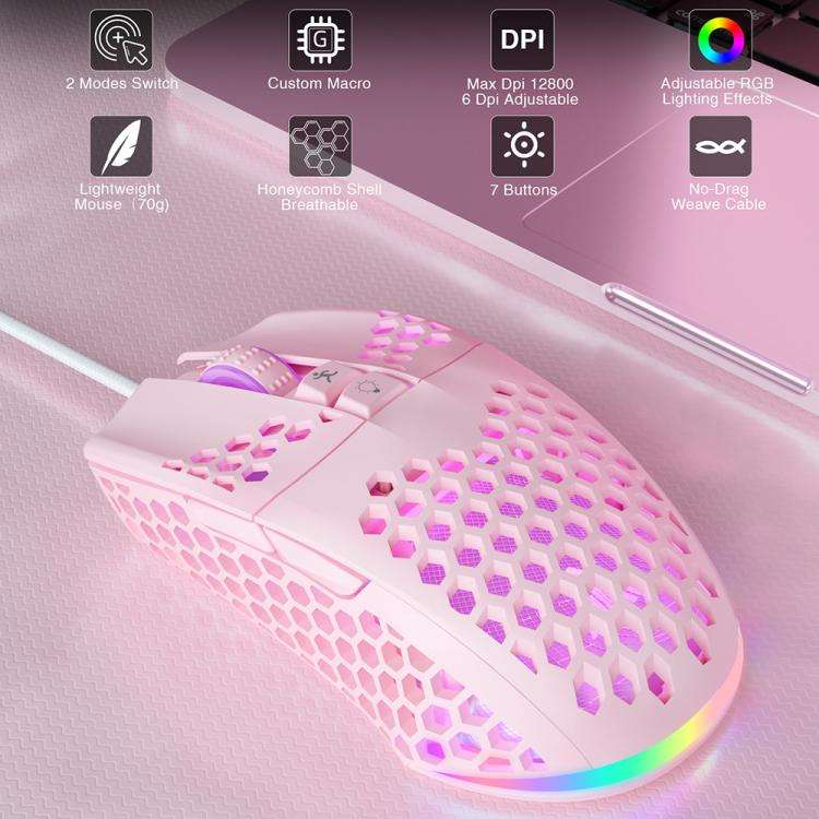 SOLAKAKA SM900 Honeycomb Hollow RGB Light Wired Gaming Mouse(Pink)