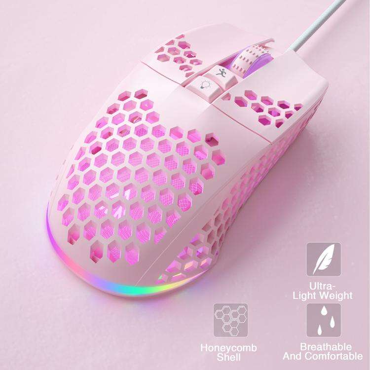 SOLAKAKA SM900 Honeycomb Hollow RGB Light Wired Gaming Mouse(Pink)