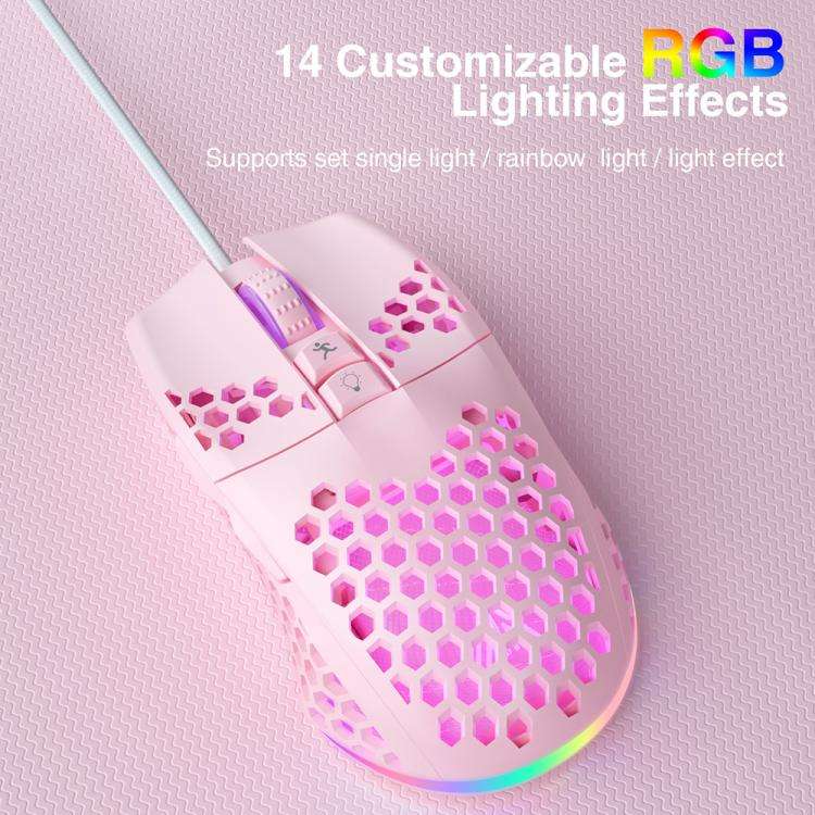 SOLAKAKA SM900 Honeycomb Hollow RGB Light Wired Gaming Mouse(Pink)